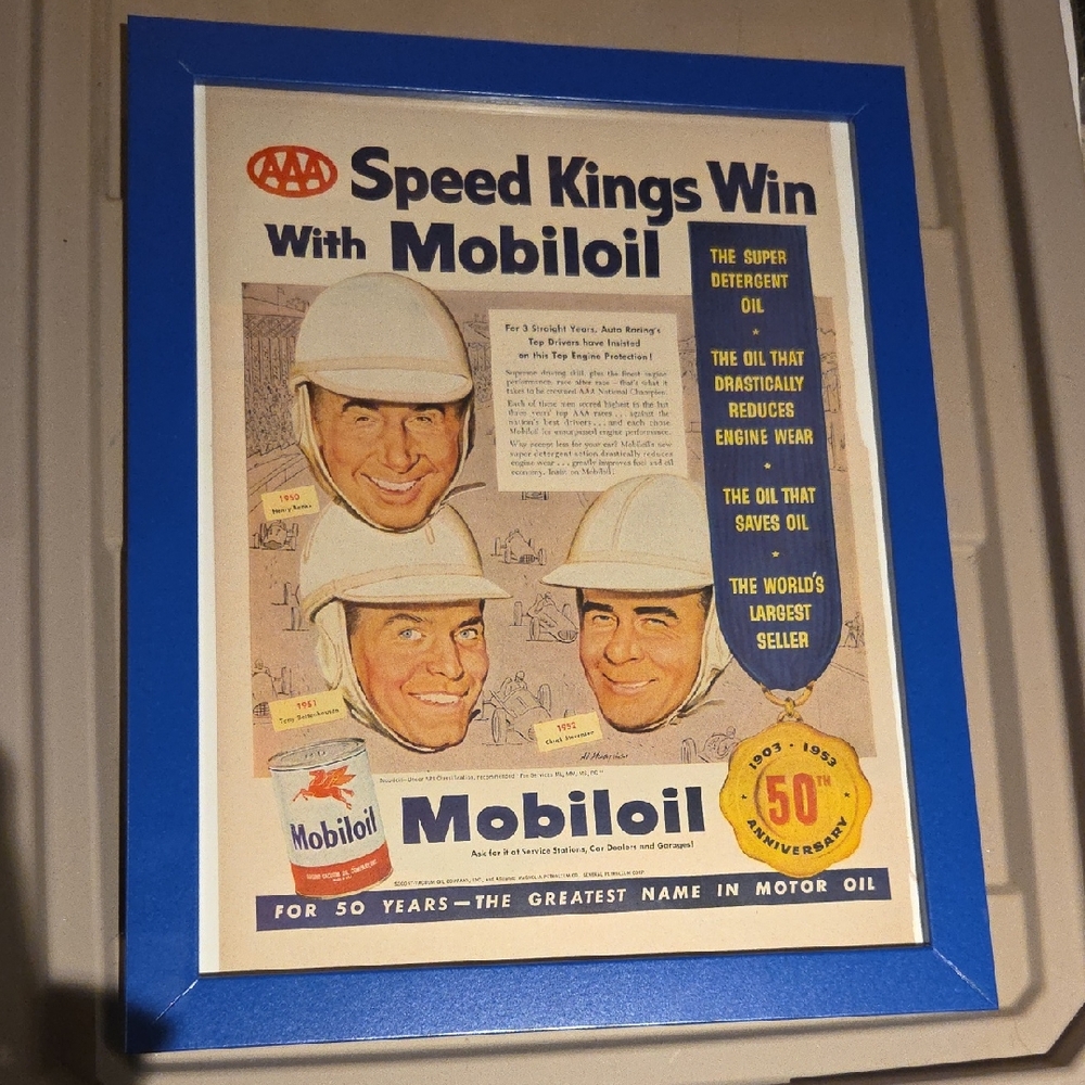 Mobil Oil Vintage Advertisement in Blue Frame